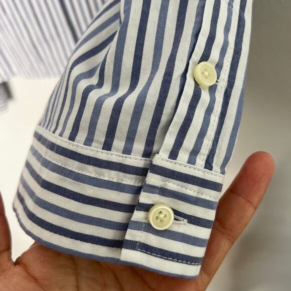 New Everlane Woven PJ Boxy Top Blue Stripe Cotton Button Front Long Sleeve Sz XS - Picture 5 of 5